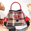 Custom-made new all-PU women's bags for export and domestic sales, with checkered bow bear pendants, can be carried diagonally over one shoulder undefined